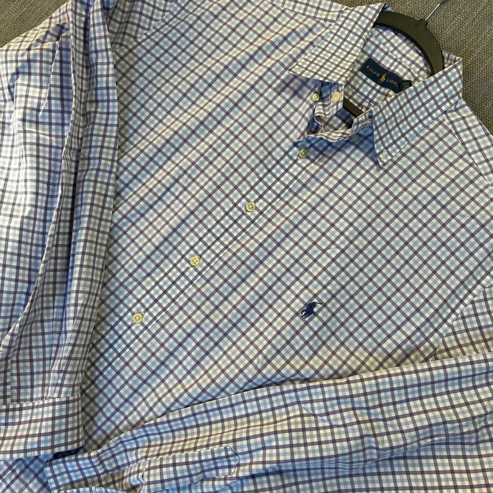 Ralph Lauren Button Down Mens XLT Blue Purple Gingham Plaid Long Sleeve Tall